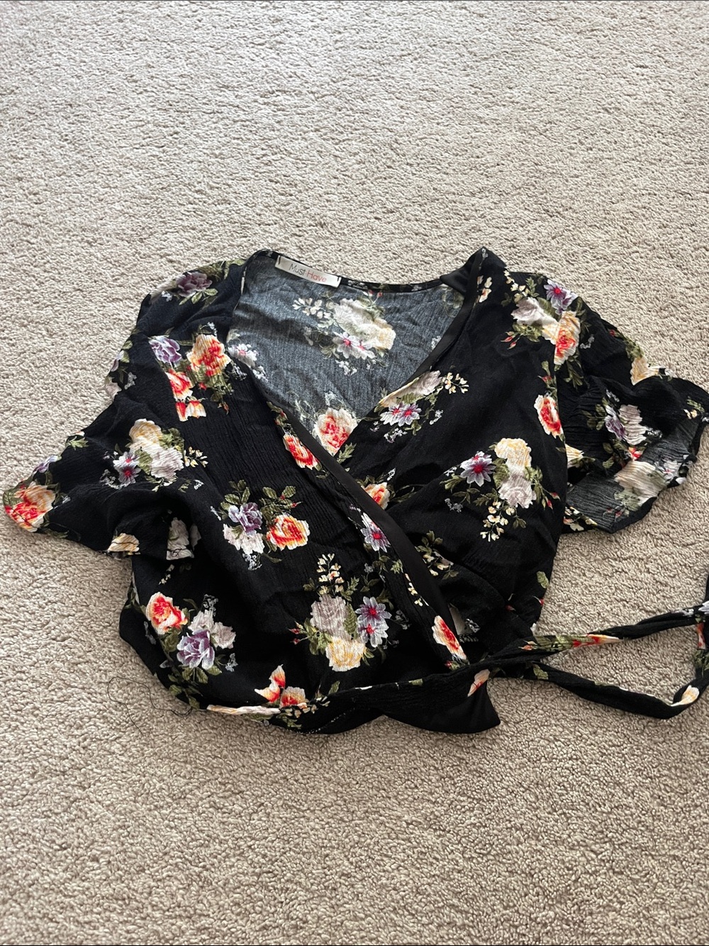 Must Have Black Floral Wrap Crop Top